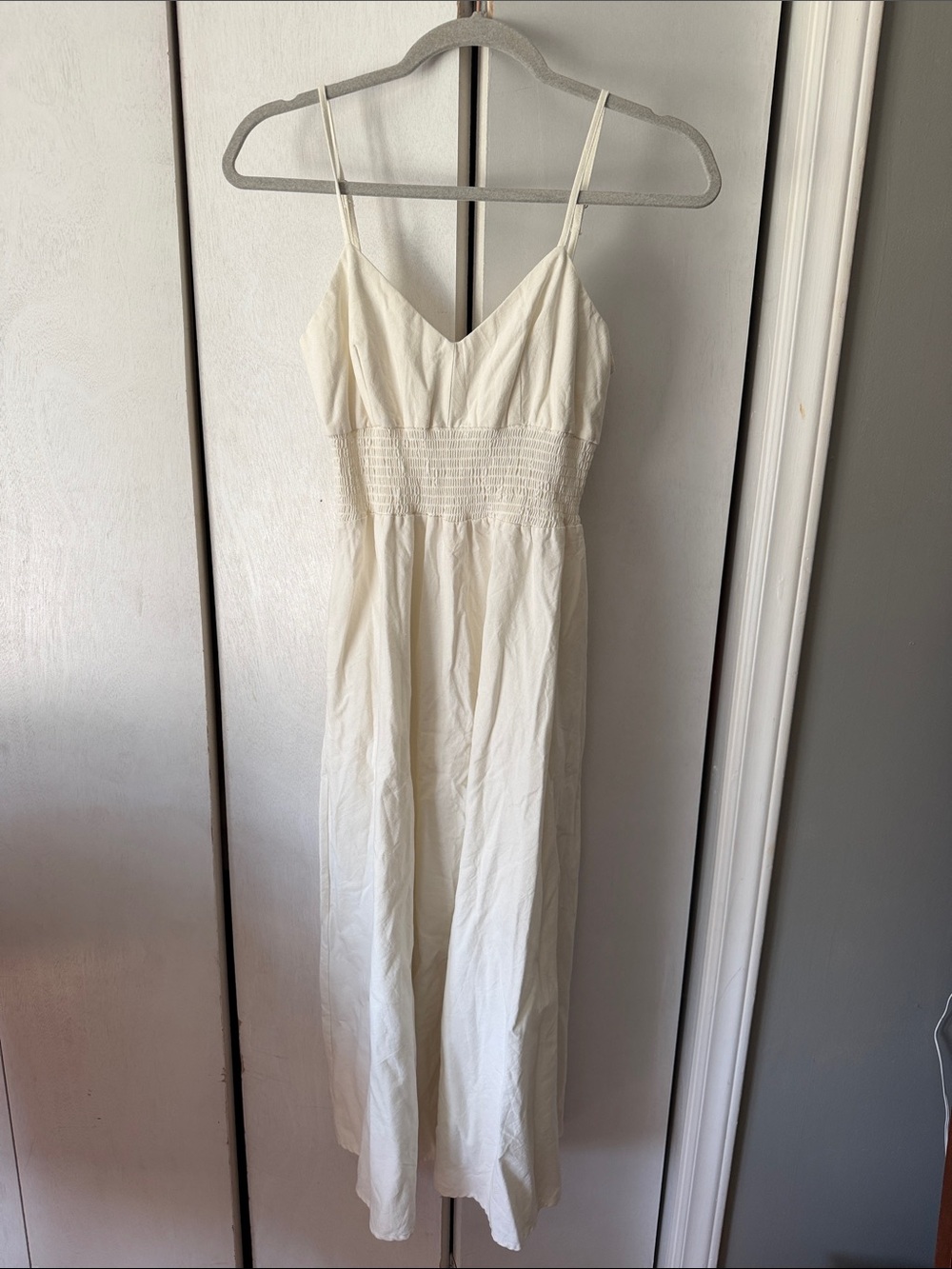 Sleeveless White Maxi Dress with Smocked Waist